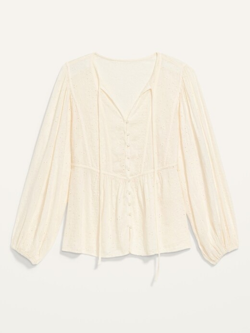 Old Navy Cream Embroidered Tie-Neck Blouse XL NWOT Boho Summer